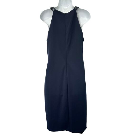 Lauren Ralph Lauren Navy Blue Beaded Halter Ruffle Sheath Dress size 10 NEW Tags - Picture 4 of 13